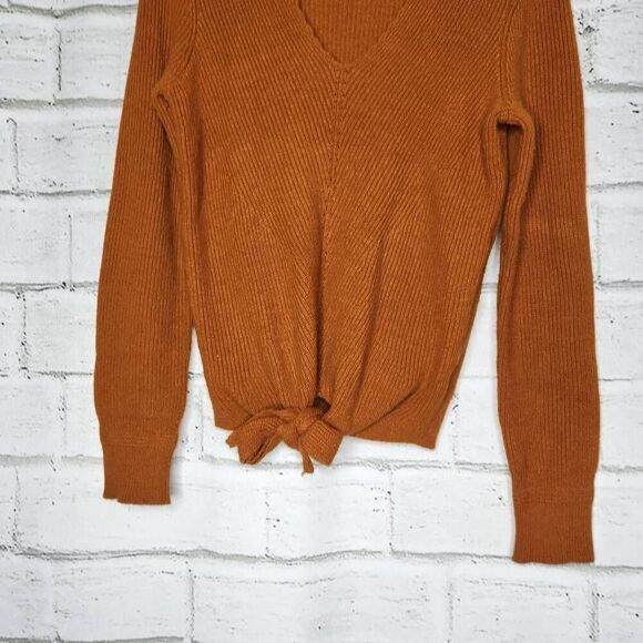 Anthropologie Moth Freeport Ribbed Tie Waist Honey Sweater Womens Small Brown - Picture 4 of 9